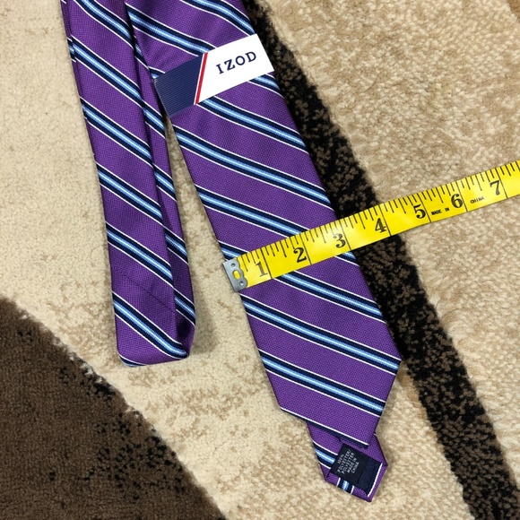 Men’s IZOD Purple, Blue, Teal, White Stripe Tie - Picture 7 of 7